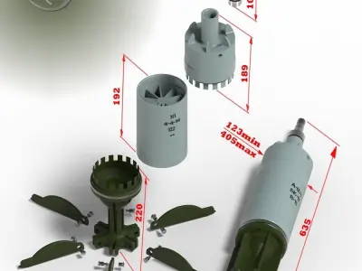 Artillery cumulative antitank projectile of 122mm Stand model 3D model