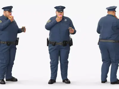 Fat NYPD Cop with Coffee and Donut Fur 3D model
