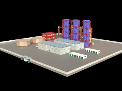 industrial site low poly Low-poly 3D model