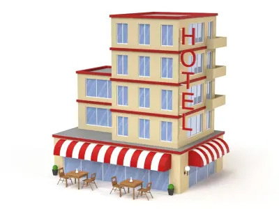 Cartoon Hotel Low Poly 3D Model
