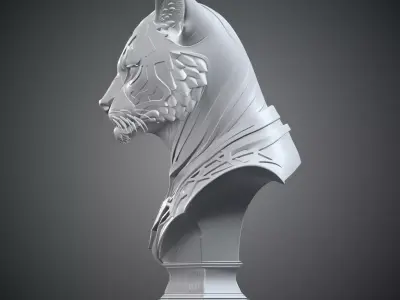 Cybernetic Tiger Warrior Bust Mecha Feline Statue PM-268 3D print model