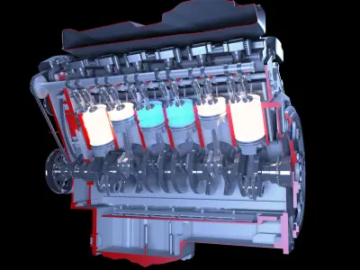 V12 Engine Sectioned Animation Ignition 3D model