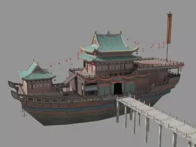Ancient Chinese merchant ships Low-poly 3D model