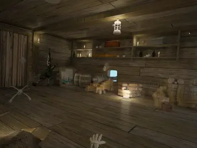 Abandoned pirate ship with weapons 3D model