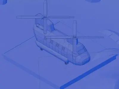 Low Poly Desert Military tandem Helicopter Landing Scene Free low-poly 3D model