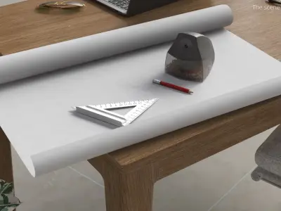 Drafting Workspace with Triangle and Pencil Sharpener 3D model