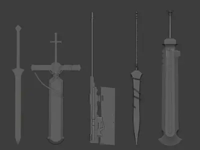 14 Fantasy Weapons Low-poly 3D model