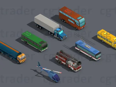 Low Poly Truck Pack 03 Isometric Low-poly 3D model