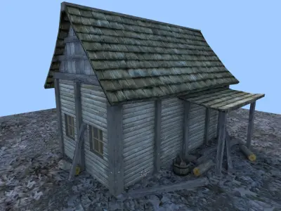 medieval wooden hut Low-poly 3D model