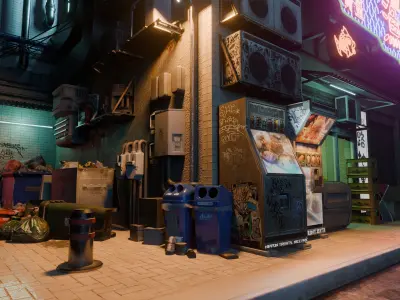 Fish Shop And Garbage Dump Cyberpunk Street Low-poly 3D model