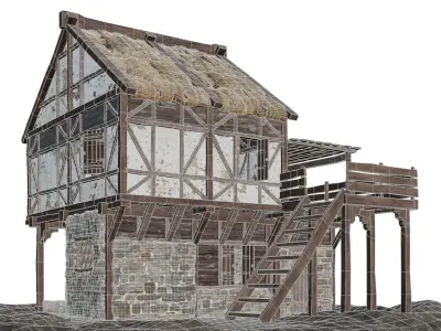Medieval Old House 15 PBR 4K GameReady Low-poly 3D model