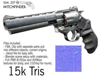 Magnum 357 Revolver - EAA Windicator 6 inch barrel Low-poly 3D model