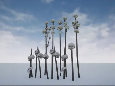 Skulls On Spikes and stakes Low-poly 3D model