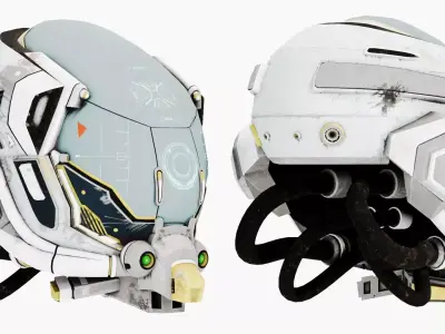 Damaged Science fiction helmet Low-poly 3D model