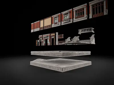 MODULAR BUILDING WITH INTERIOR KITBASH 07 Low-poly 3D model