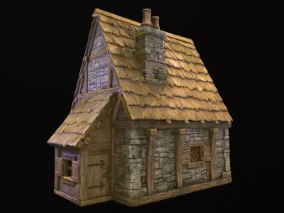House wooden with roof Low-poly 3D model