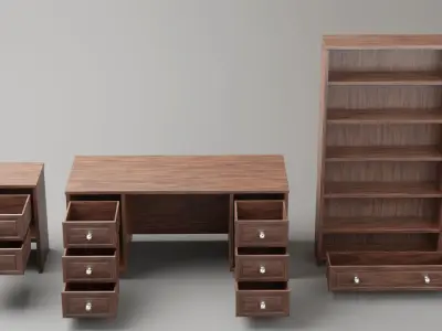 Simple Desk Set - Low Poly PBR Low-poly 3D model