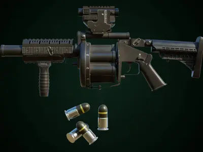 Grenade Launcher Gun All PBR Unity UE Textures Included Low-poly 3D model