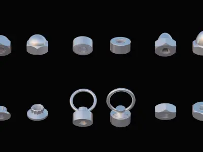 35 Bolts and nuts Low-poly 3D model