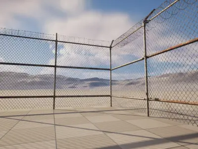 Modular Mesh Fence with Barbed Wire Low-poly 3D model