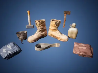 Military Items Low-poly 3D model