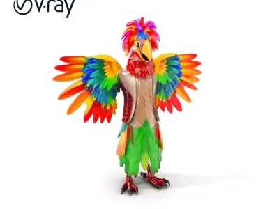 Vibrant Feathered Parrot Character Model with Detailed Textures Low-poly 3D model