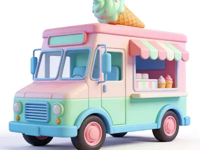 Stylized 3D Pastel Ice Cream Truck Model Low-poly 3D model purchase