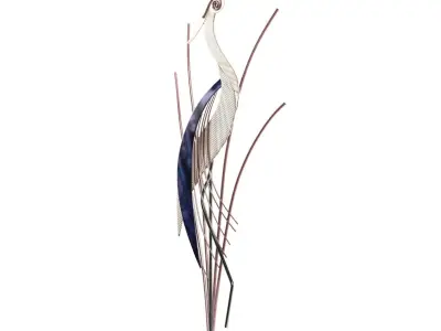 Heron Bird With Head Raised 38 Inch High Metal Wall Art PBR 3D model