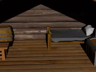 Pack furniture made of wood Free low-poly 3D model