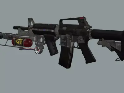 ARMA M4 Flamer Skeleton Mesh Low Poly 3D Model Low-poly 3D model