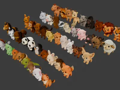 50 Land Animal Plush Collection Low-poly 3D model