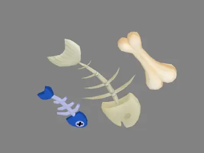 Cartoon Fish Bones - Kitchen waste Low-poly 3D model