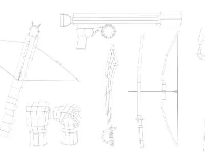 Lowpoly 3D Armaments bow and arrow Low-poly 3D model