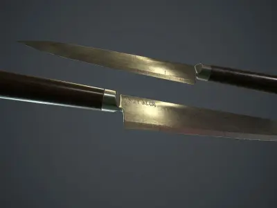 Damascus Kitchen Knife PBR Game Ready Low-poly 3D model