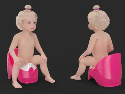 Little Girl on Potty Fur 3D model