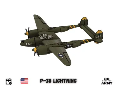 Lockheed P-38 Lightning -3D print  model 3D print model