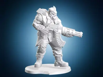 Mutant Mercenary Heavy Gunner with Gatling Minigun Sci-Fi Miniat 3D print model