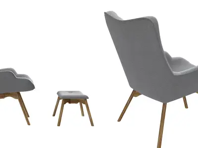 Armchair with pouf jysk EJERSLEV grey Free 3D model