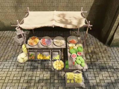 Medieval Fruit Shop Low-poly 3D model