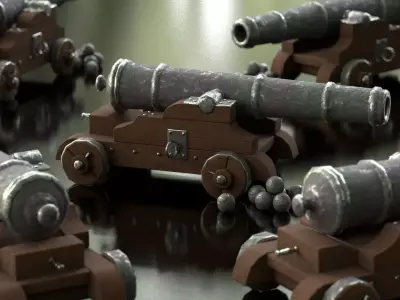 Cannon on table Low-poly 3D model