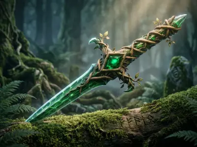 Forest Crystal Dagger - Fantasy Game Ready Weapon Low-poly 3D model