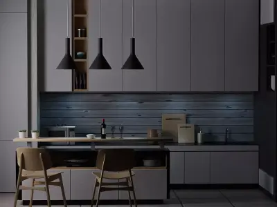Kitchen modern with cabinets and counter tops Free 3D model