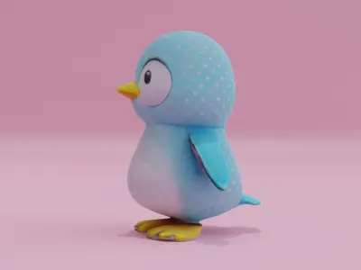 Penguin Light Blue Cute Low High Poly Low-poly 3D model