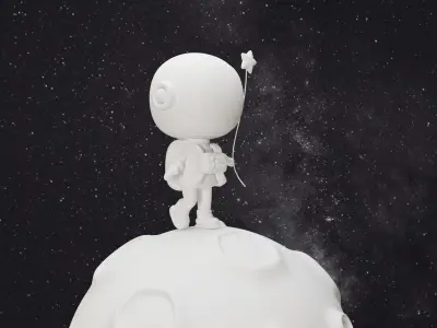 astronaut 3D print model and moon 3D model