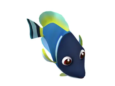 Powder Blue Tang fish animated  Low-poly 3D model