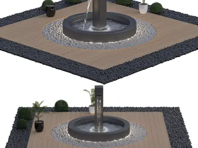 Fountain 05 - Modern Circular Water Fountain with LED Lighting 3D model
