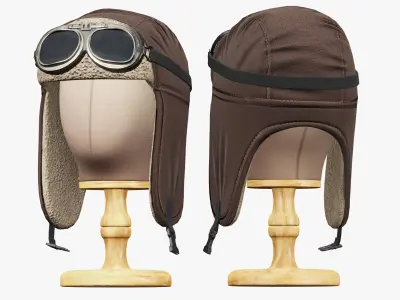 Aviator Hat with Goggles Pack Low-poly 3D model