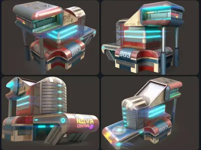 sci fi Building - Cyberpunk design - Game-Ready Low-poly 3D model