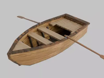 Low Poly 3D Rowboat Model - PBR Texture Low-poly 3D model