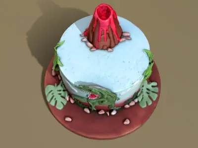T-Rex Dinosaur Volcano Cake 3D model